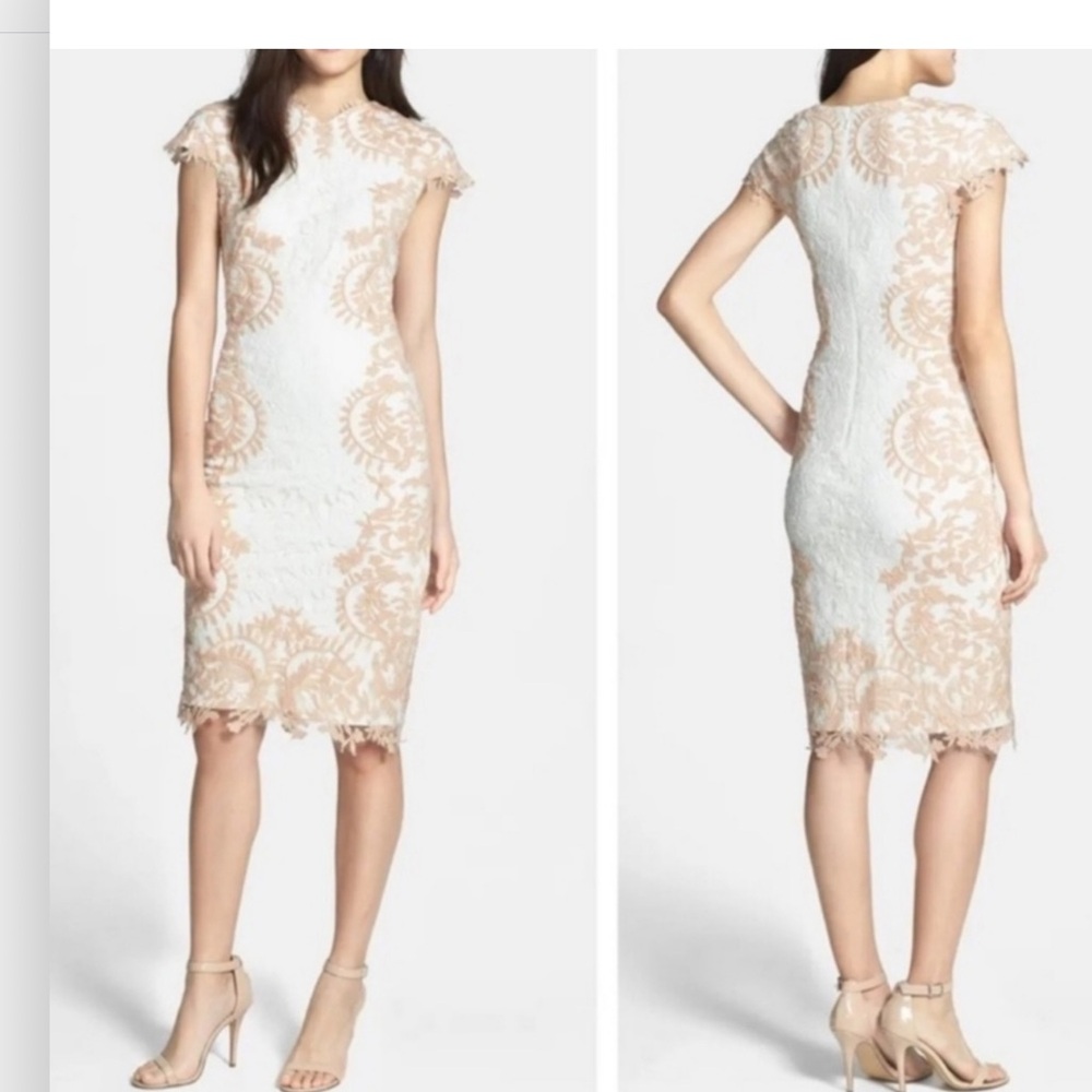 Tadashi Shoji Ivory and Tan lace dress, size 8